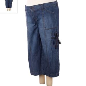 Duo Maternity Stretch Tie Cargo Pockets Bow Cropped Blue Denim Jeans Women's S